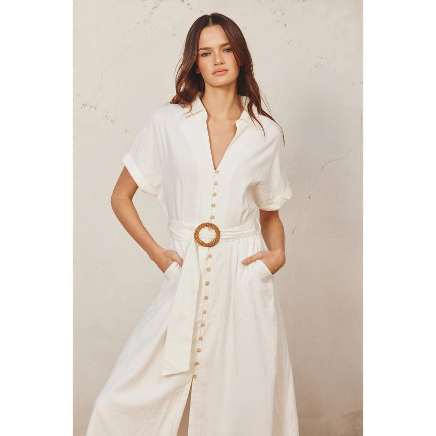 Heaven Sent Wicker Buckle Maxi Dress Ivory-Dress-Dress Forum-S-IVORY-Urbanheer