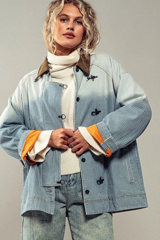 Heavy Handed Denim Jacket DENIM STRIPE-Jacket-Urban Daizy-S/M-Urbanheer