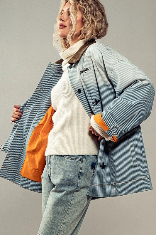 Heavy Handed Denim Jacket DENIM STRIPE-Jacket-Urban Daizy-S/M-Urbanheer