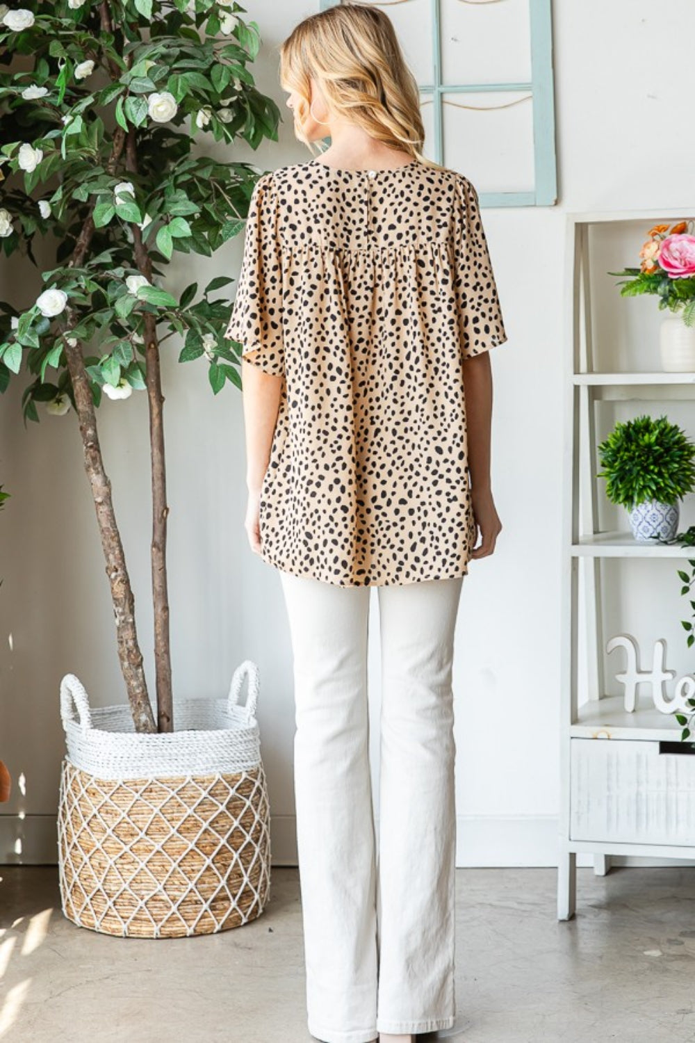 Heimish Full Size Animal Print Flutter Sleeve Blouse-Heimish-Khaki-S-Urbanheer