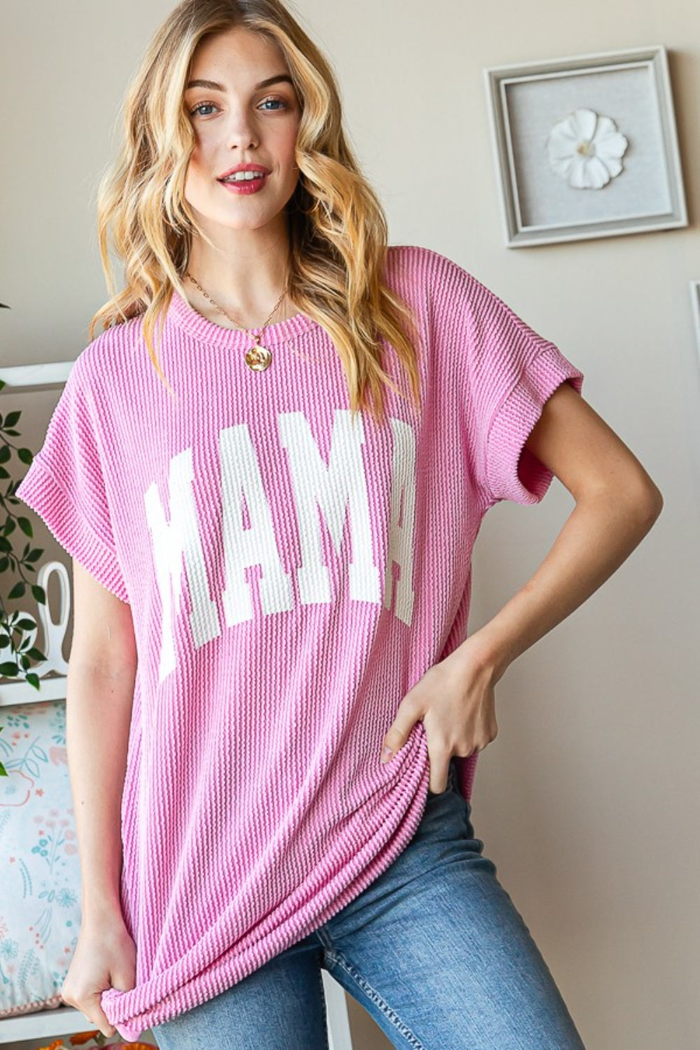 Heimish Full Size Letter Graphic Short Sleeve T-Shirt-Heimish-Pink-S-Urbanheer