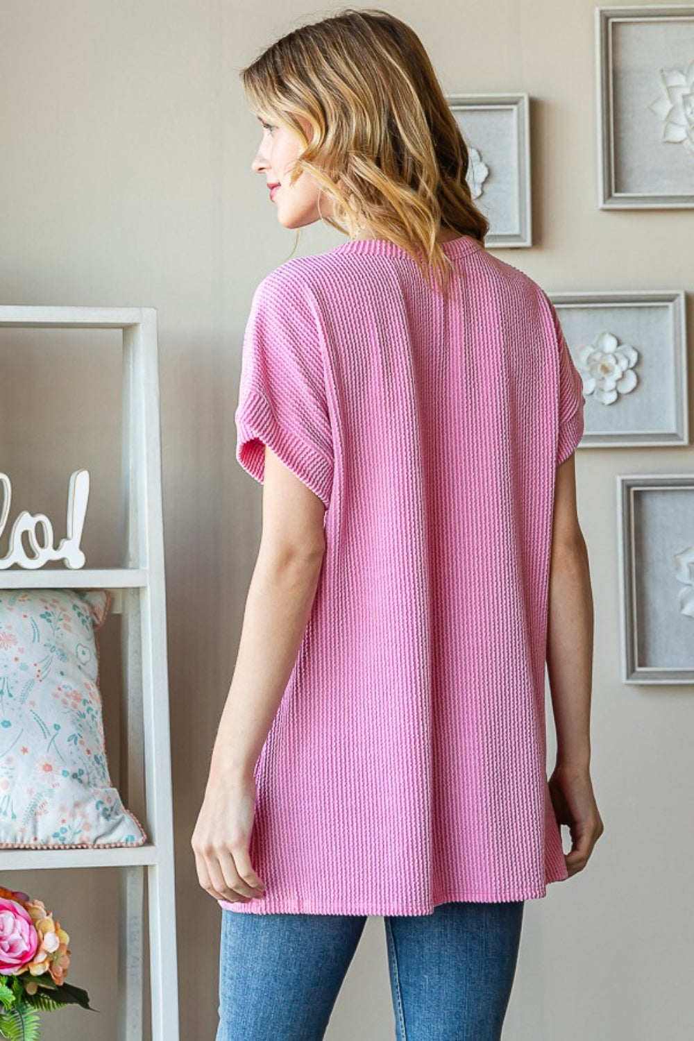 Heimish Full Size Letter Graphic Short Sleeve T-Shirt-Heimish-Pink-S-Urbanheer