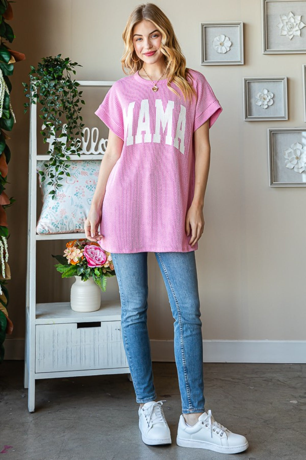 Heimish Full Size Letter Graphic Short Sleeve T-Shirt-Heimish-Pink-S-Urbanheer