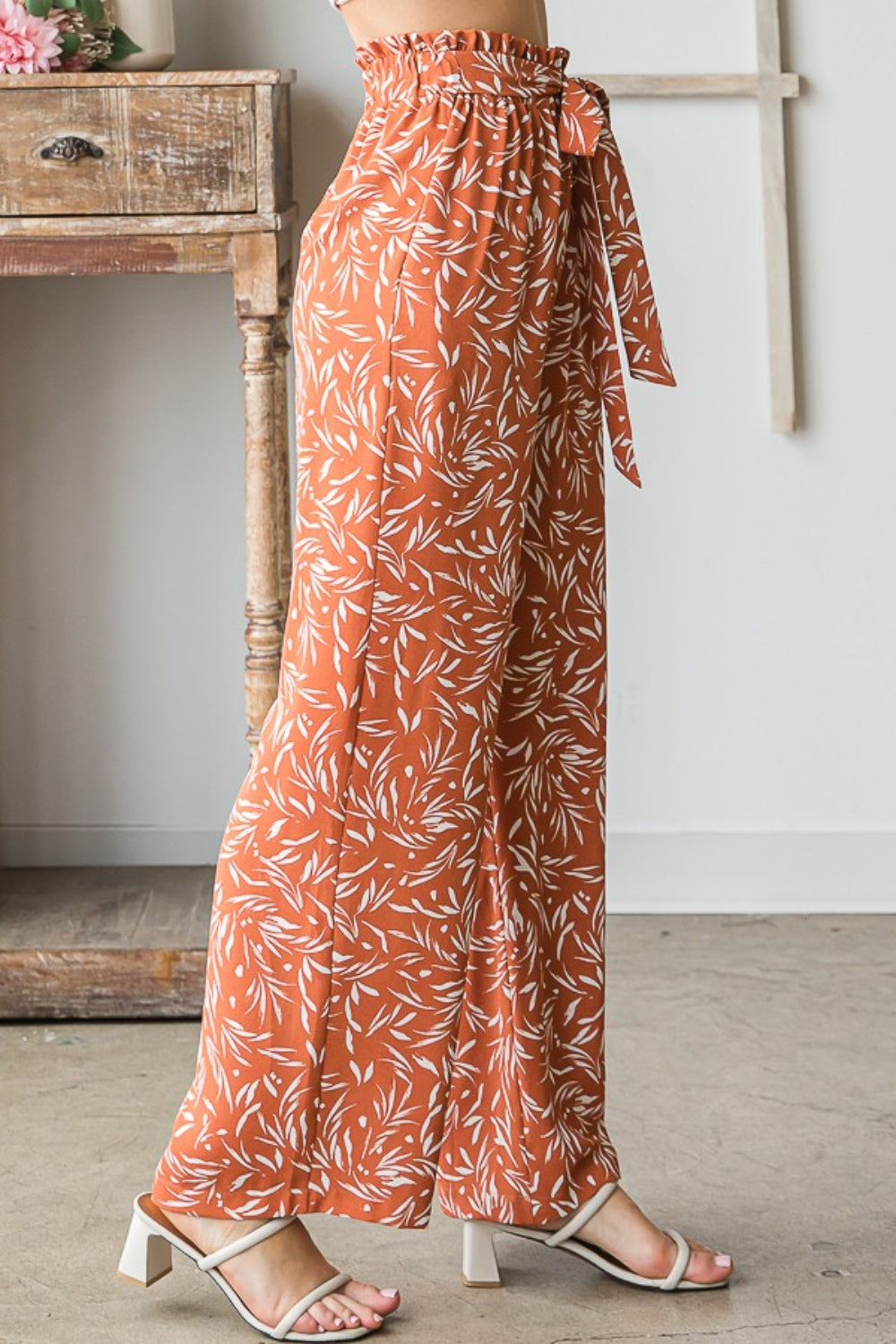 Heimish Full Size Printed Tied Straight Casual Pants-Heimish-RUST-S-Urbanheer