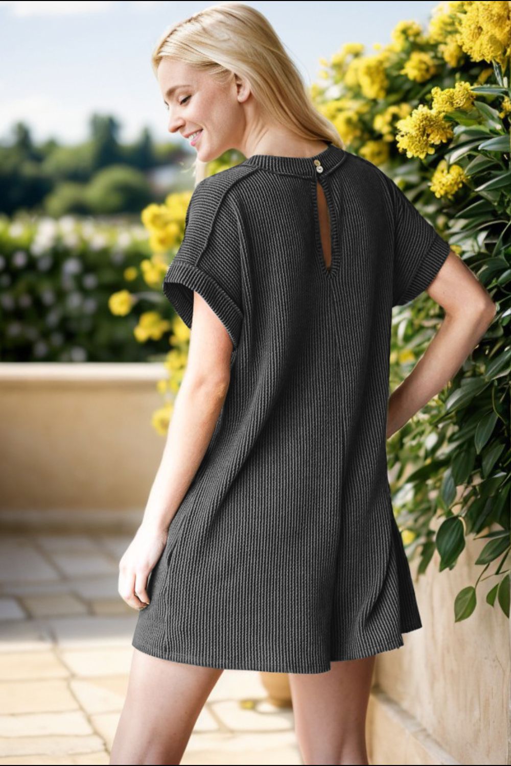 Heimish Full Size Short Sleeve Ribbed Romper with Pockets-Heimish-Charcoal-S-Urbanheer