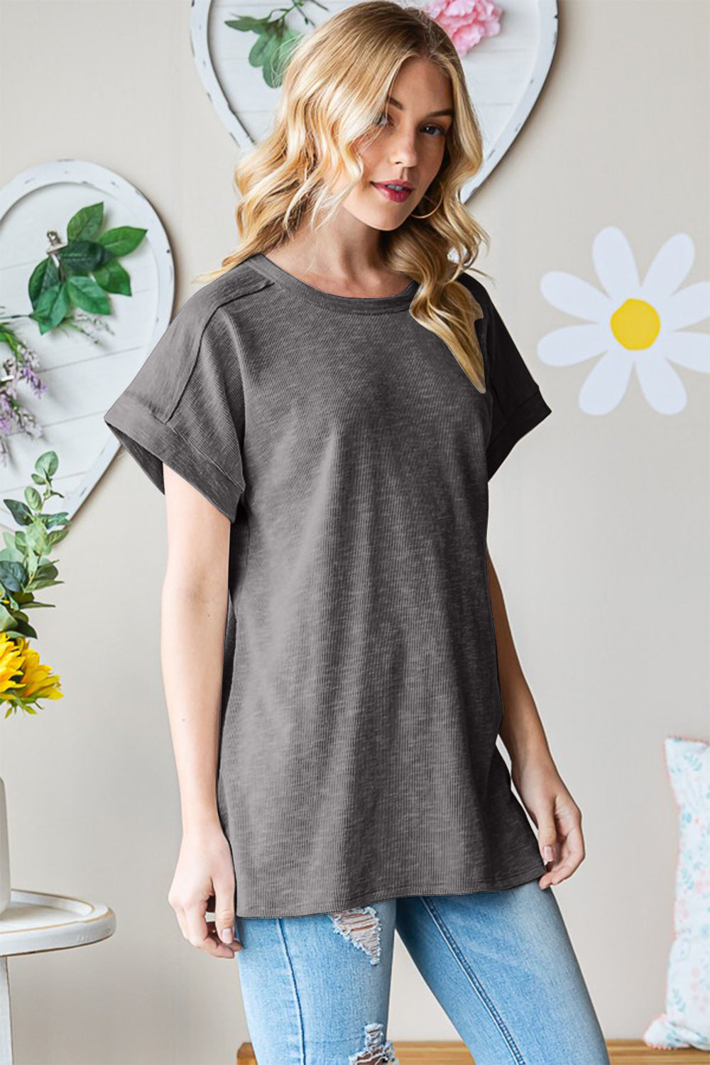 Heimish Full Size Short Sleeve Round Neck T-Shirt-Heimish-Charcoal-S-Urbanheer