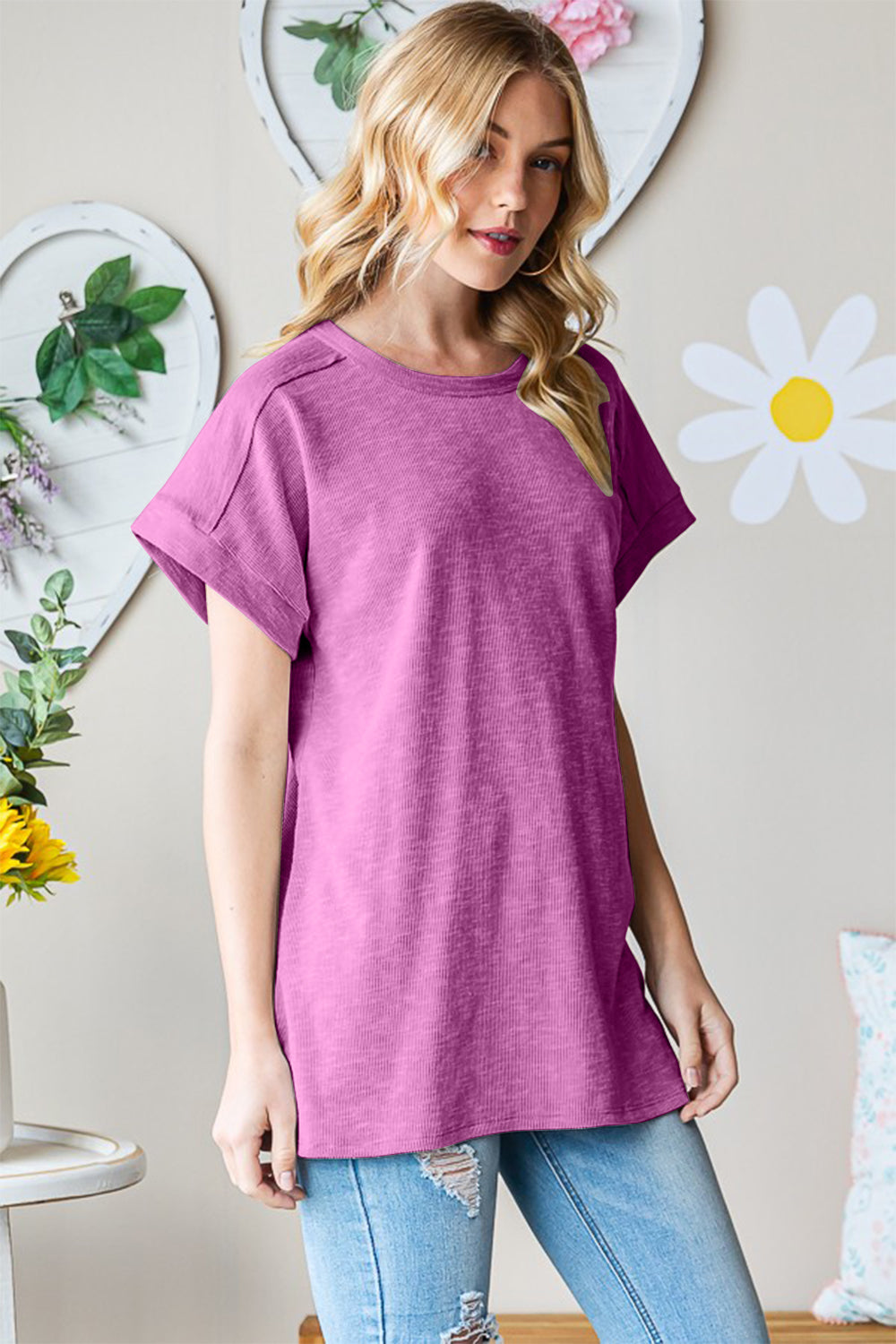 Heimish Full Size Short Sleeve Round Neck T-Shirt-Heimish-Magenta-S-Urbanheer