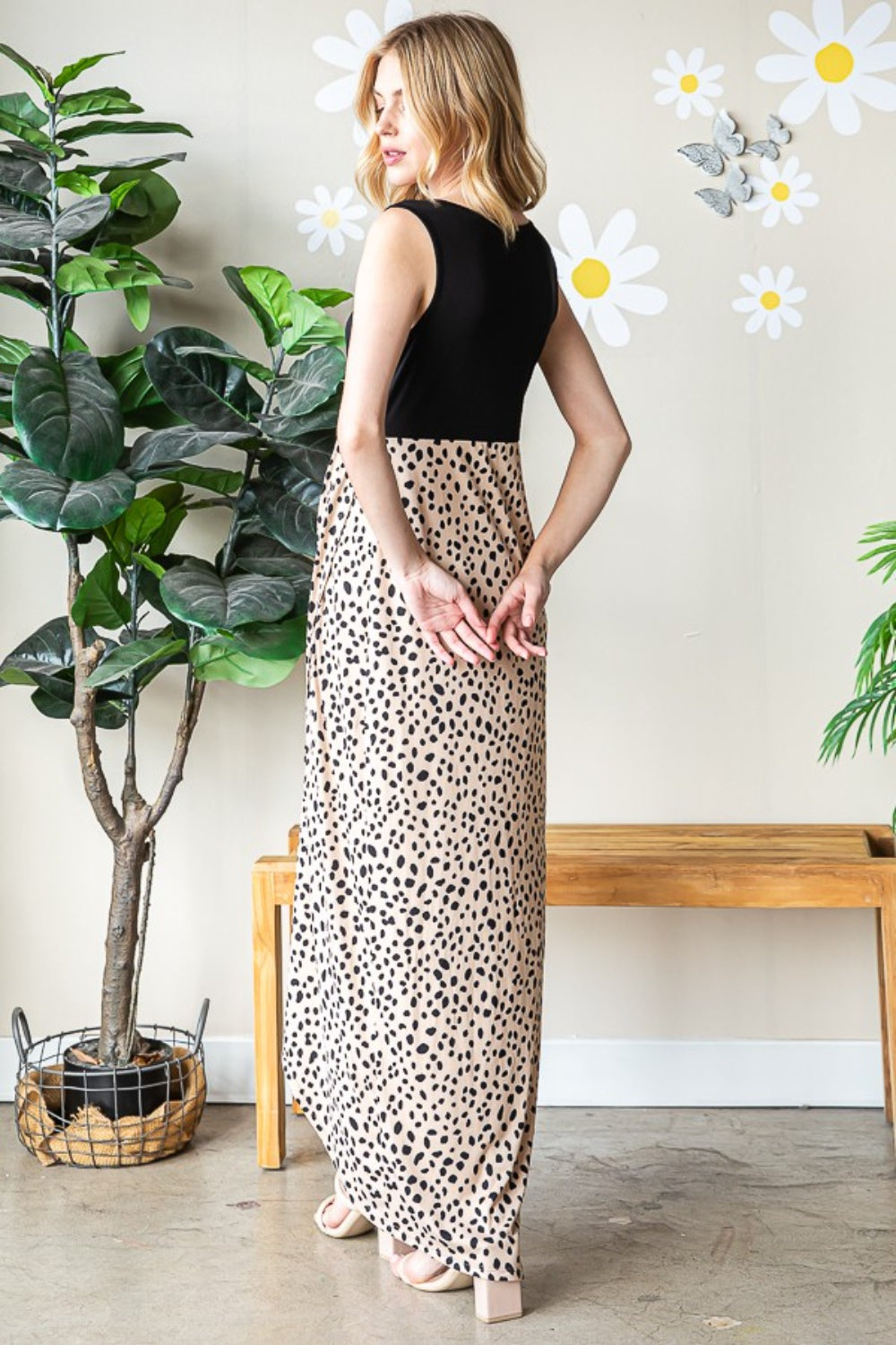 Heimish Full Size Slit Animal Print V-Neck Wide Strap Dress-Heimish-Khaki/Black-S-Urbanheer