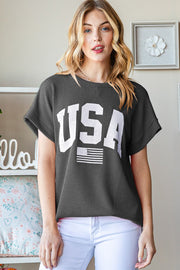 Heimish Full Size USA Graphic Short Sleeve Ribbed Top-Heimish-Charcoal-S-Urbanheer