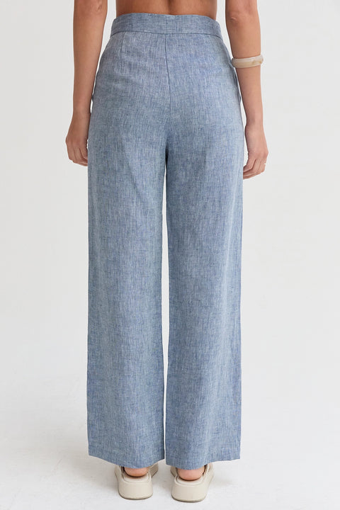 Helen Linen Wide Leg Pants - Blue