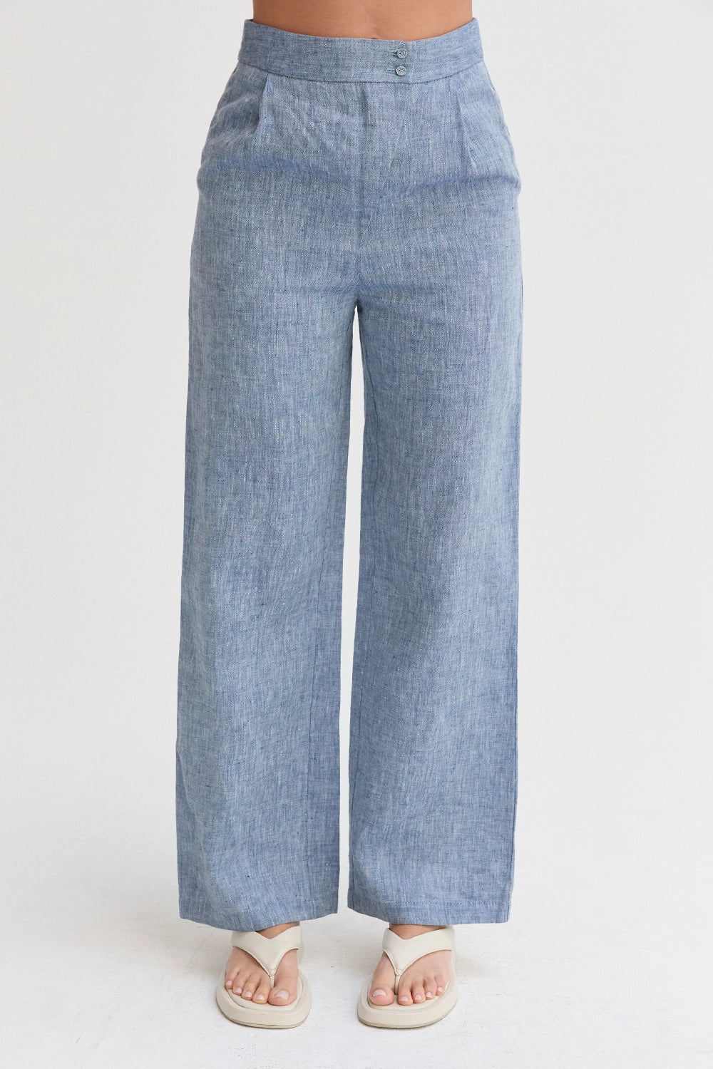 Helen Linen Wide Leg Pants - Blue