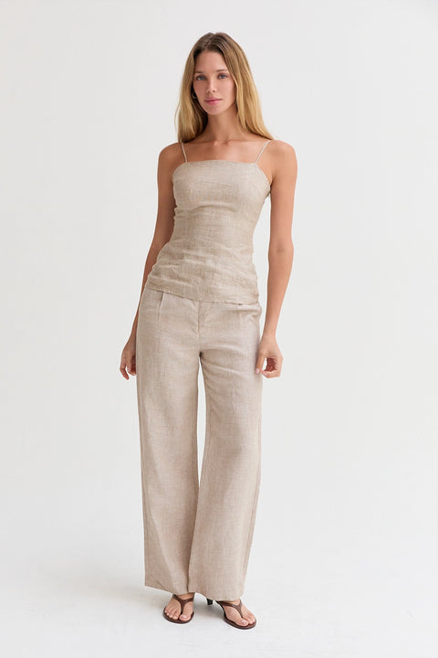 Helen Linen Wide Leg Pants - Oatmeal