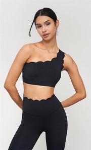 Helena Scalloped One Shoulder Sports Bra Black-Sports bra-91thelabel-S-Urbanheer