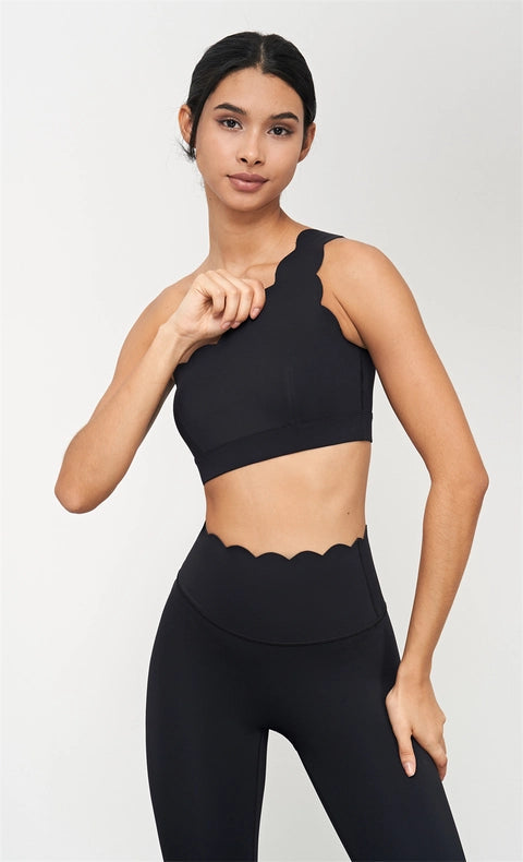 Helena Scalloped One Shoulder Sports Bra Black-Sports bra-91thelabel-S-Urbanheer