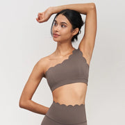 Helena Scalloped One Shoulder Sports Bra Khaki Brown-Sports bra-91thelabel-M-Urbanheer