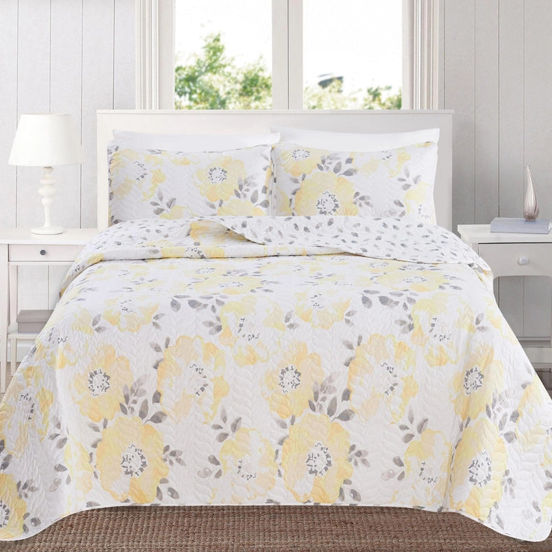 Helene Collection Floral Quilt Set-Set-BH Collective-Full / Queen-Helene - Yellow-Urbanheer