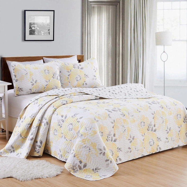 Helene Collection Floral Quilt Set-Set-BH Collective-Full / Queen-Helene - Yellow-Urbanheer