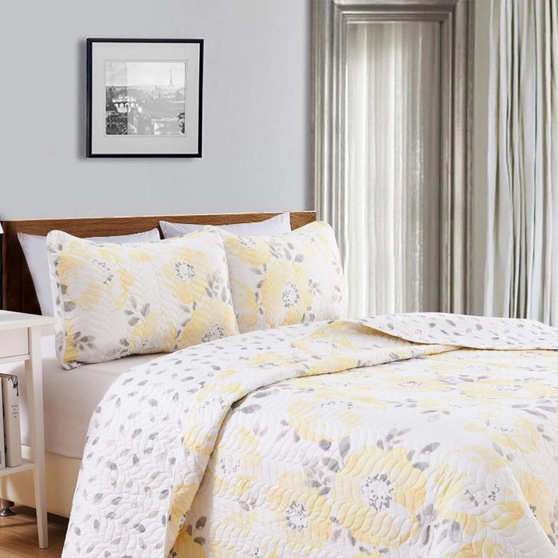 Helene Collection Floral Quilt Set-Set-BH Collective-Full / Queen-Helene - Yellow-Urbanheer
