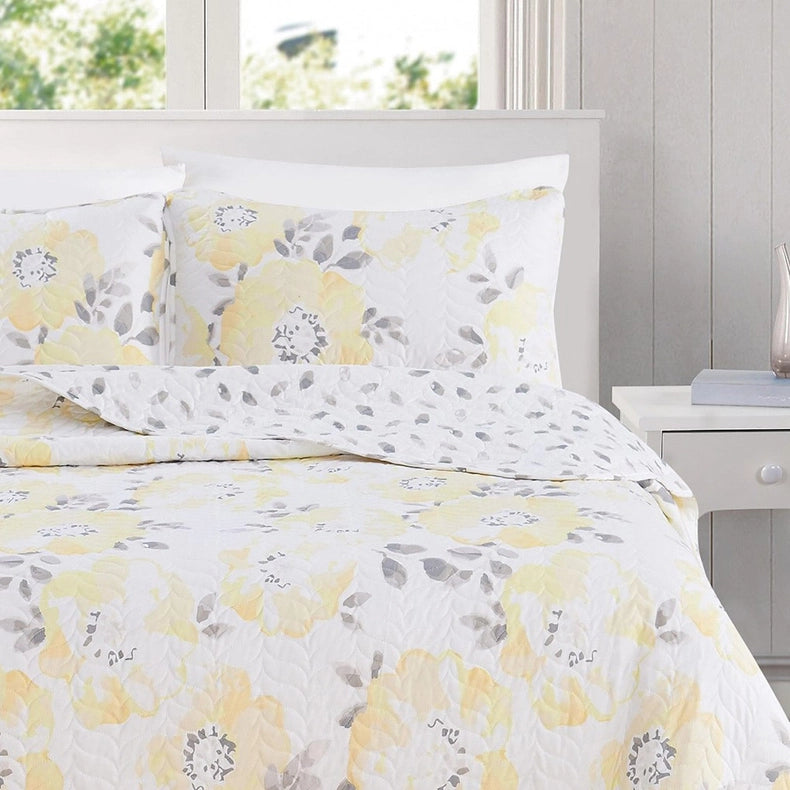 Helene Collection Floral Quilt Set-Set-BH Collective-Full / Queen-Helene - Yellow-Urbanheer