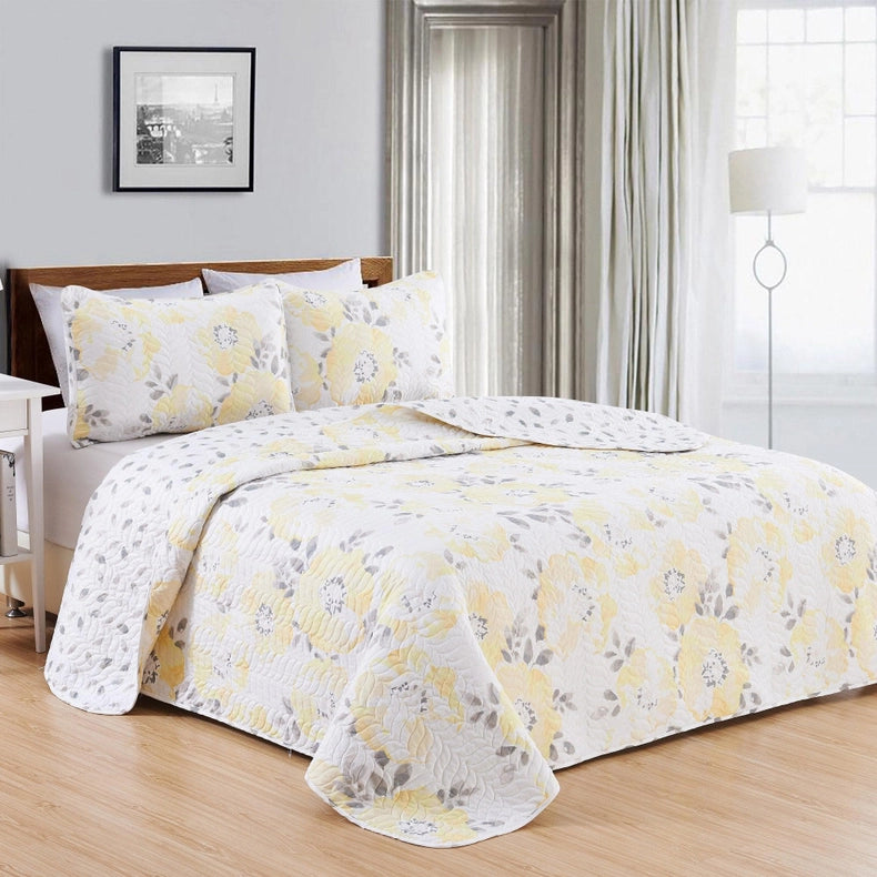 Helene Collection Floral Quilt Set-Set-BH Collective-Full / Queen-Helene - Yellow-Urbanheer