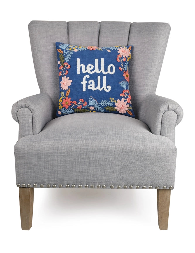 Hello Fall Embroidered Pillow-Pillow-Peking Handicraft-16 x 16 x 1.7 in (40.6 x 40.6 x 4.3 cm)-Urbanheer