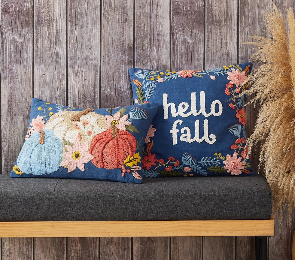 Hello Fall Embroidered Pillow-Pillow-Peking Handicraft-16 x 16 x 1.7 in (40.6 x 40.6 x 4.3 cm)-Urbanheer