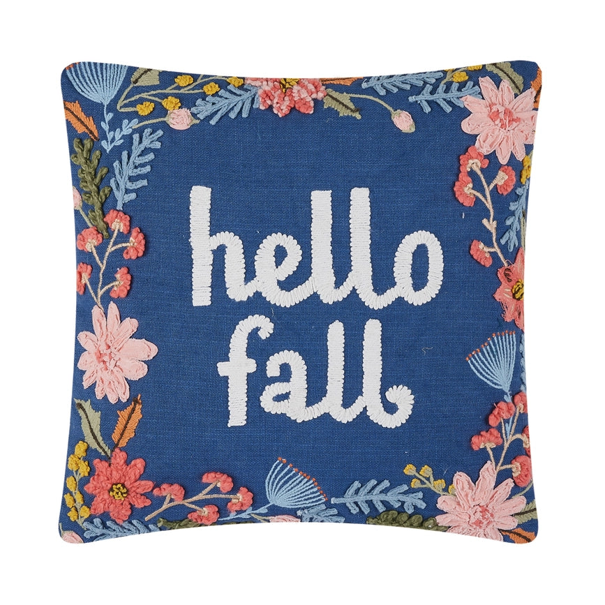 Hello Fall Embroidered Pillow-Pillow-Peking Handicraft-16 x 16 x 1.7 in (40.6 x 40.6 x 4.3 cm)-Urbanheer