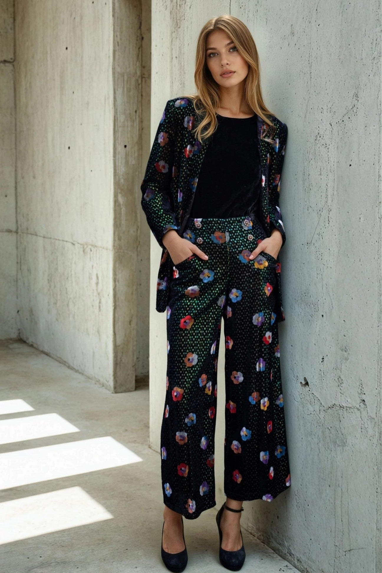 Hepburn Wide Leg Velvet Pant - Elektra Pansey