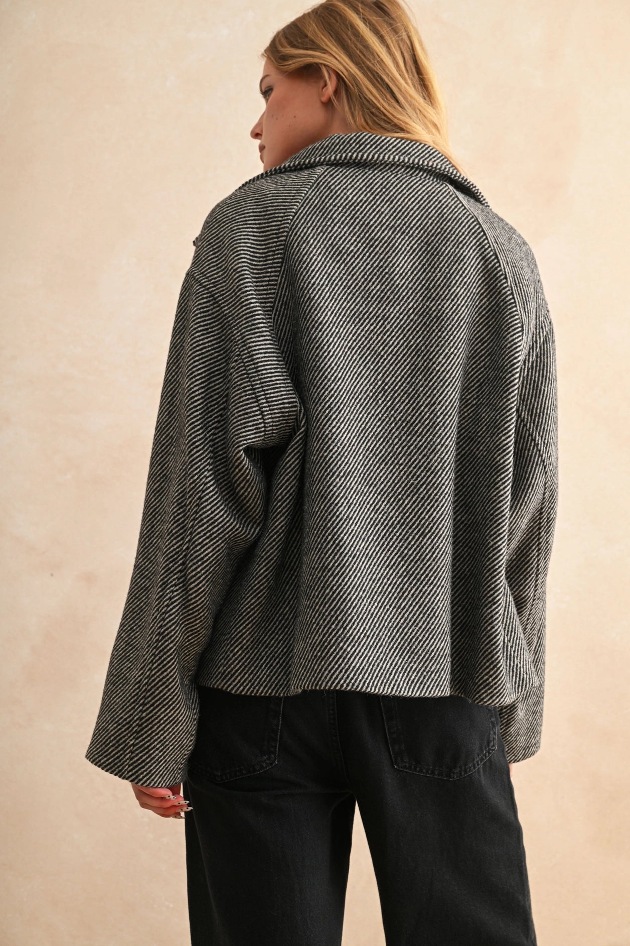 Herringbone Pattern Cape Style Jacket