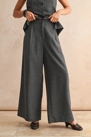 Herringbone Pattern Wide Leg Trousers