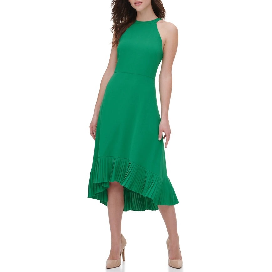 Hi-Low Halter Top Midi Trop Green-Dress-Kensie Dresses-2-Urbanheer