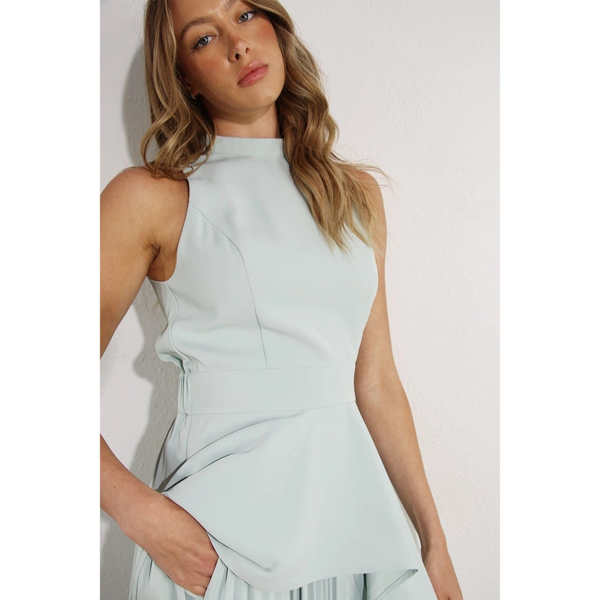 Hi-Low Hem Dressy Top and Pleated Pants Set SKY MINT-Set-Mulla-S-SKY MINT-Urbanheer