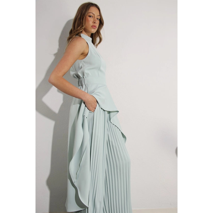 Hi-Low Hem Dressy Top and Pleated Pants Set SKY MINT-Set-Mulla-S-SKY MINT-Urbanheer