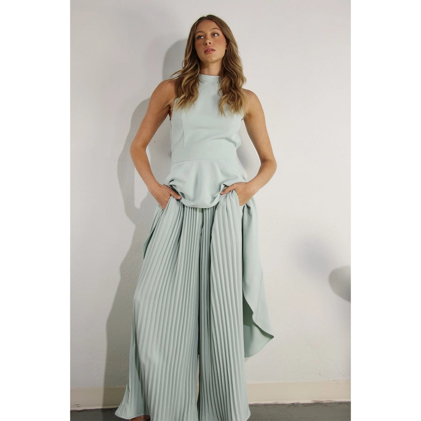 Hi-Low Hem Dressy Top and Pleated Pants Set SKY MINT-Set-Mulla-S-SKY MINT-Urbanheer