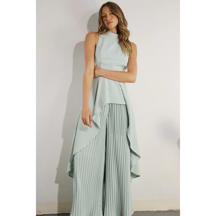 Hi-Low Hem Dressy Top and Pleated Pants Set SKY MINT-Set-Mulla-S-SKY MINT-Urbanheer