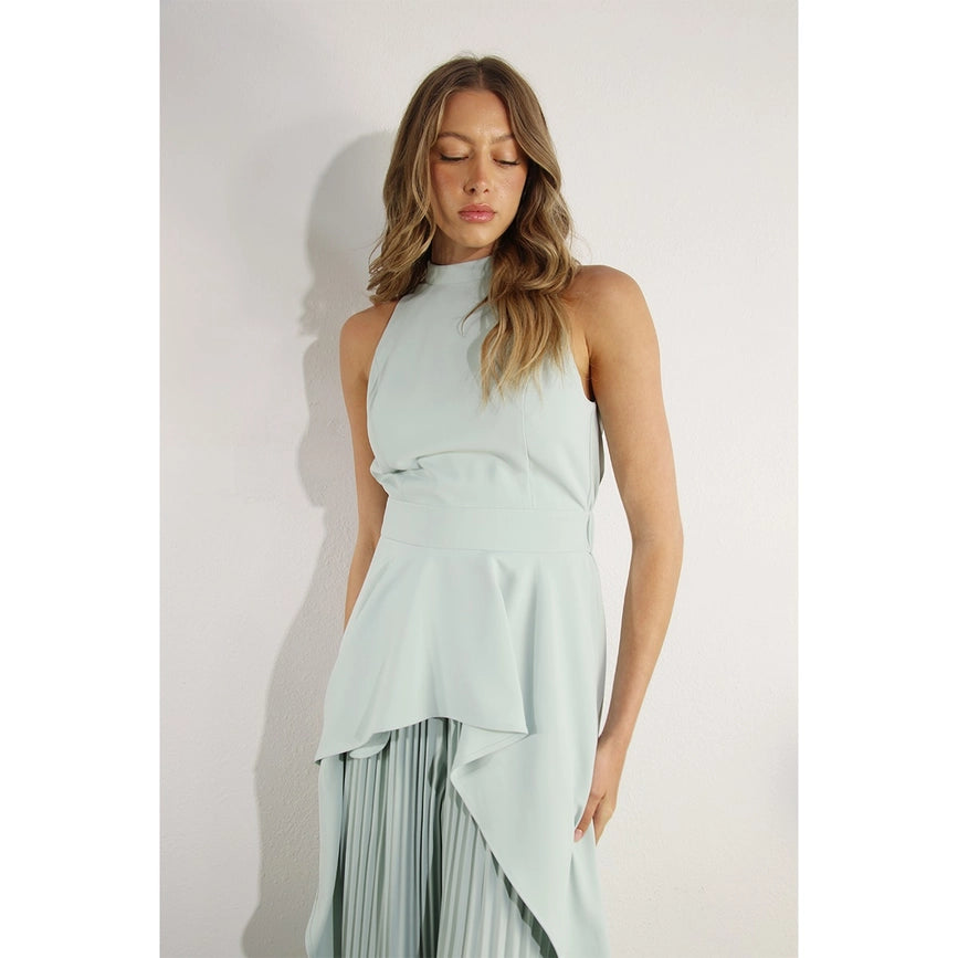 Hi-Low Hem Dressy Top and Pleated Pants Set SKY MINT-Set-Mulla-S-SKY MINT-Urbanheer