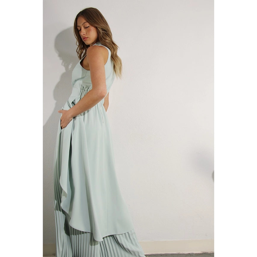 Hi-Low Hem Dressy Top and Pleated Pants Set SKY MINT-Set-Mulla-S-SKY MINT-Urbanheer