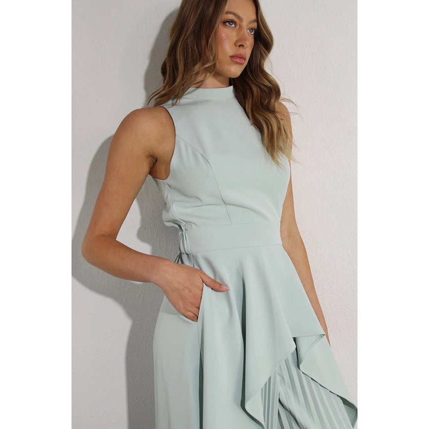 Hi-Low Hem Dressy Top and Pleated Pants Set SKY MINT-Set-Mulla-S-SKY MINT-Urbanheer