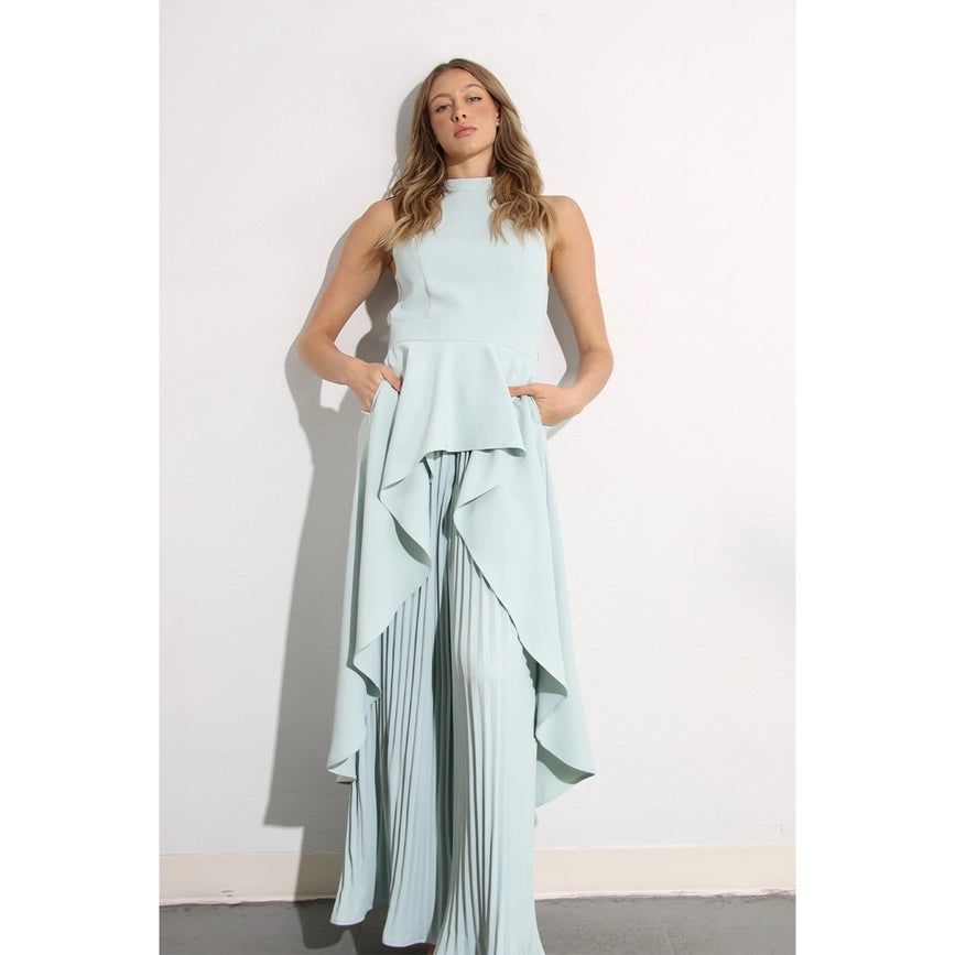 Hi-Low Hem Dressy Top and Pleated Pants Set SKY MINT-Set-Mulla-S-SKY MINT-Urbanheer