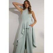 Hi-Low Hem Dressy Top and Pleated Pants Set SKY MINT-Set-Mulla-S-SKY MINT-Urbanheer