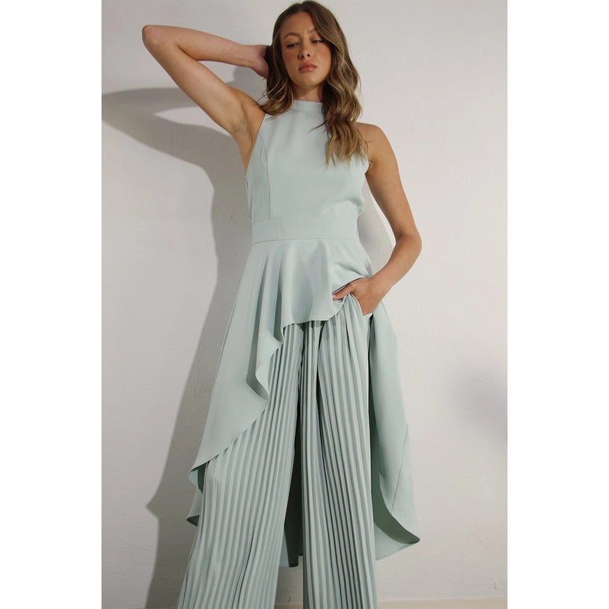 Hi-Low Hem Dressy Top and Pleated Pants Set SKY MINT-Set-Mulla-S-SKY MINT-Urbanheer