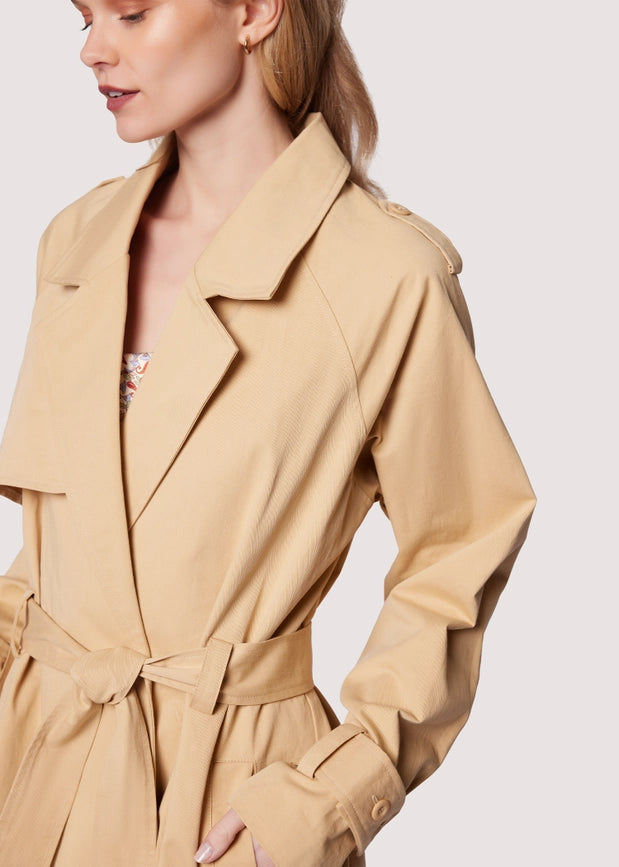High Bluff Trench Coat - Sand Cotton Cinched Waist Fall-Trench Coats-Lost + Wander-XS-SAND-Urbanheer