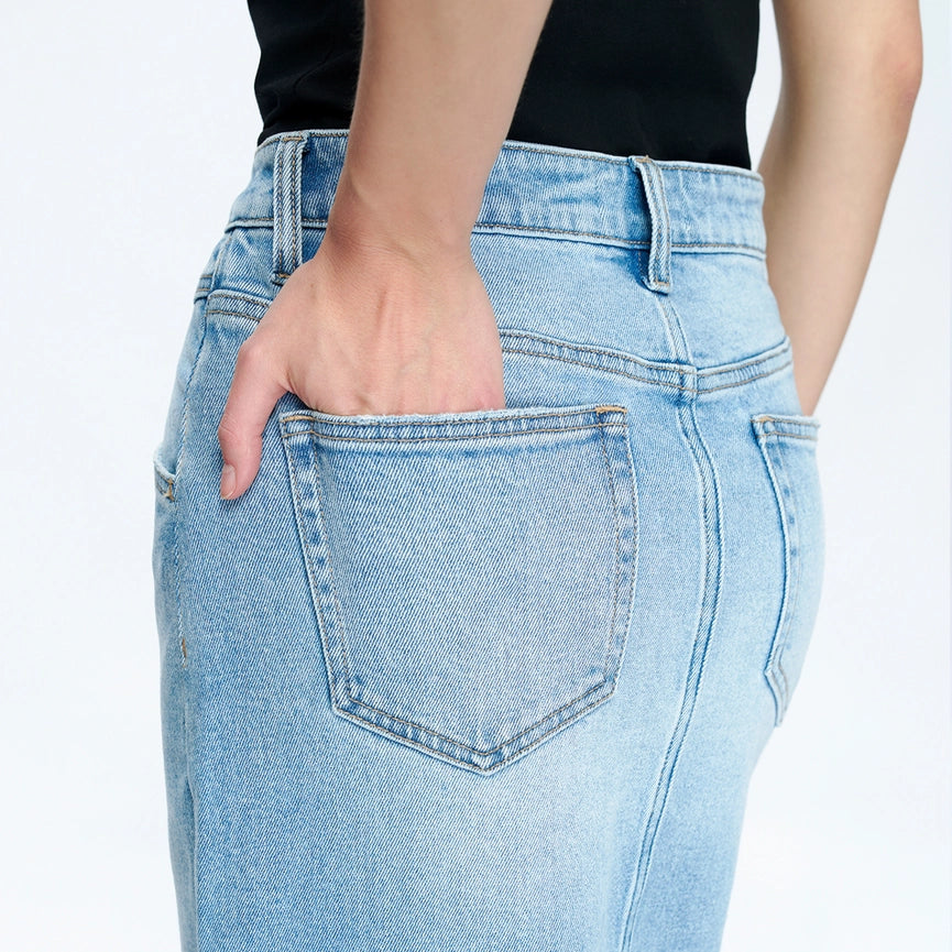 High-Low Denim Maxi Skirt(Finished Hem,Slit)-Skirt-BAYEAS-XS-PERIWINKLE BLUE-Urbanheer