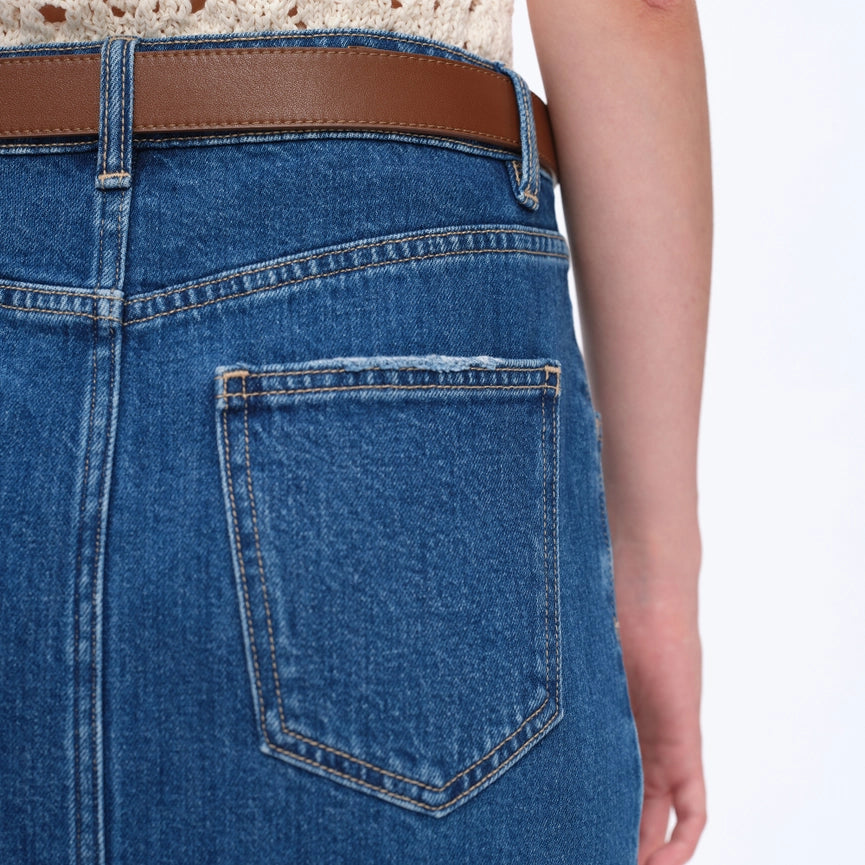 High-Low Slanted Denim Midi Skirt-Skirt-BAYEAS-XS-MEDIUM BLUE-Urbanheer