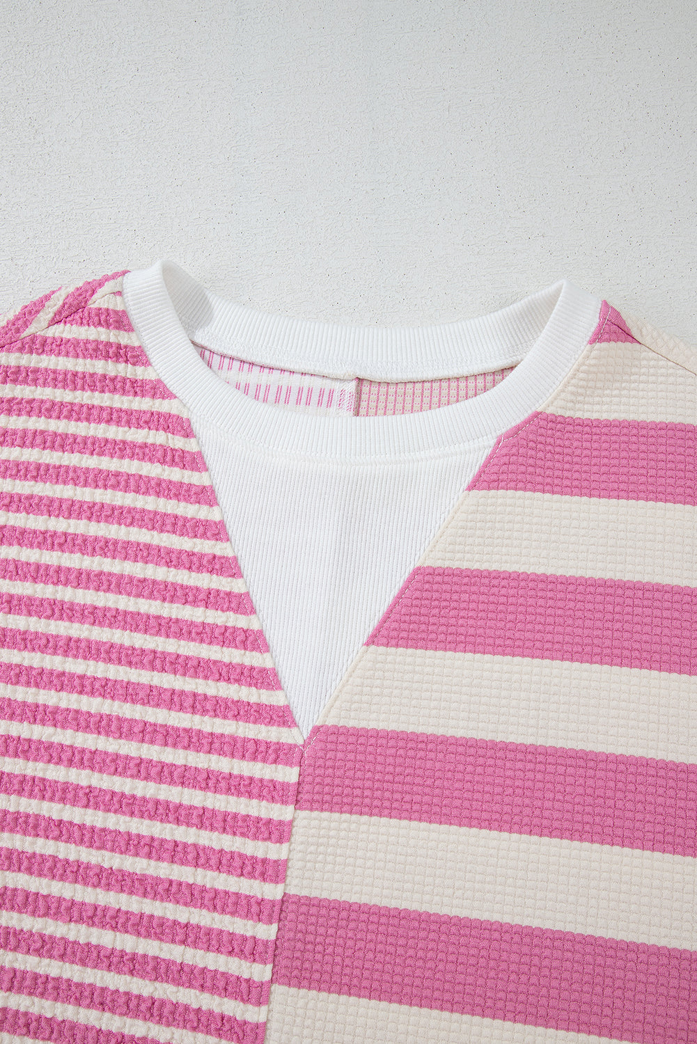 High-Low Striped Round Neck Short Sleeve T-Shirt-Street 360-Pink-S-Urbanheer