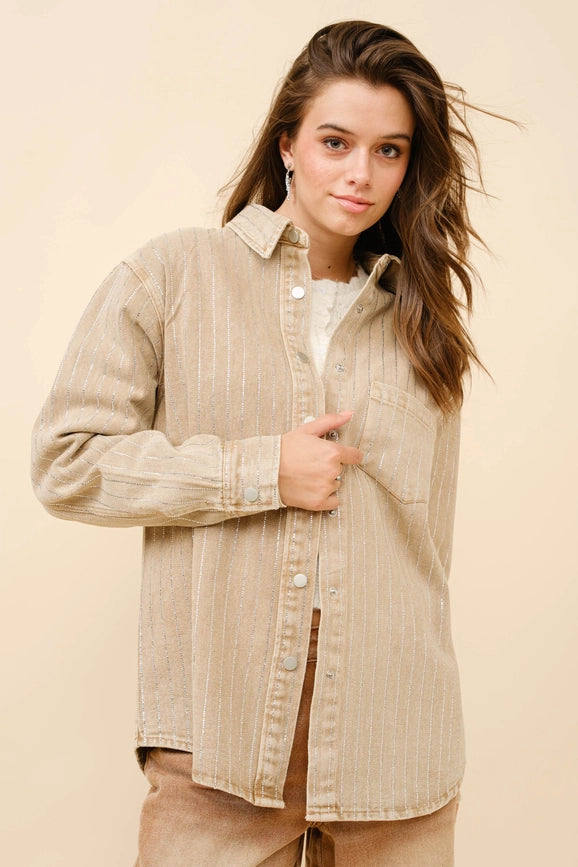High Luxury Embellished Sparkle Stone Stripe Jacket CAMEL-Jacket-Blue B-S-CAMEL-Urbanheer