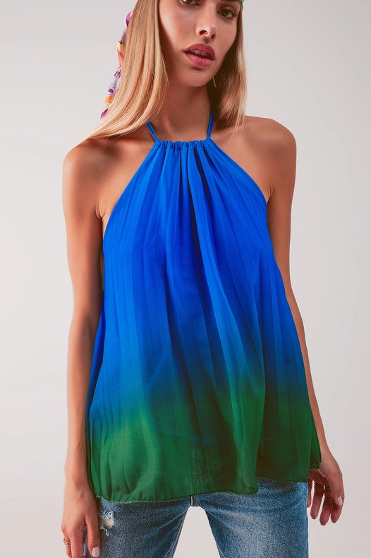 High Neck Pleat Top In Blue Ombre-Top-Q2-One Size-Blue-Urbanheer