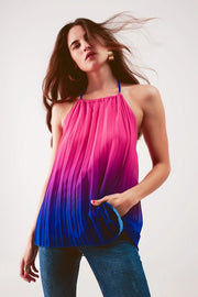High Neck Pleat Top In Fuchsia Ombre-Top-Q2-One Size-Fuchsia-Urbanheer