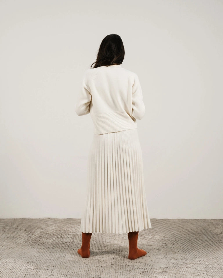 High-Neck Sweater with Rolled Cuffs in Cashmere Blend Bianco Naturale-Sweater-LÈMME-S-Urbanheer