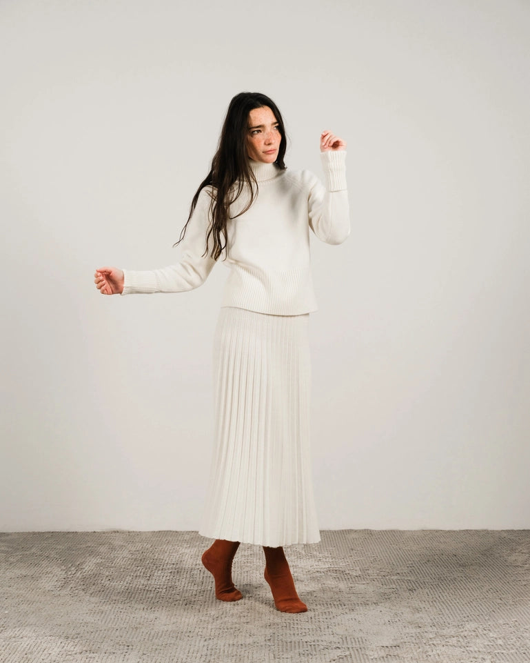 High-Neck Sweater with Rolled Cuffs in Cashmere Blend Bianco Naturale-Sweater-LÈMME-S-Urbanheer